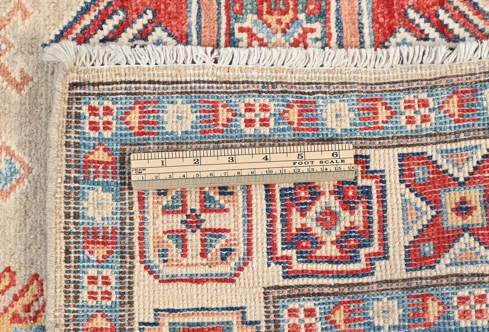 Beige Geometric Modern 4X6 Kazak Pakistan Rug - 12