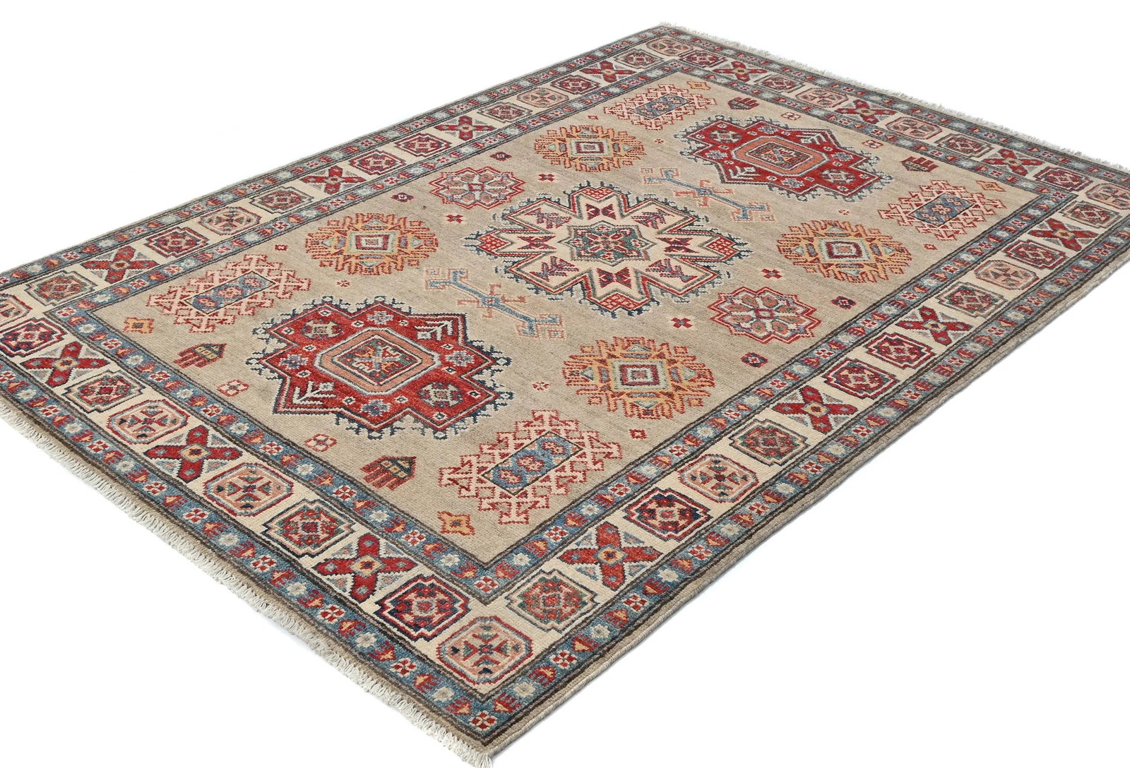 Beige Geometric Modern 4X6 Kazak Pakistan Rug - 4