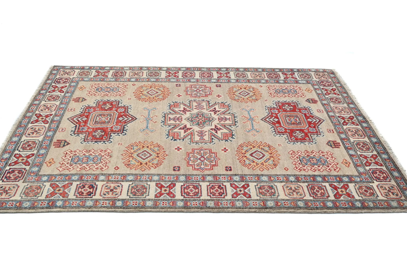 Beige Geometric Modern 4X6 Kazak Pakistan Rug - 5