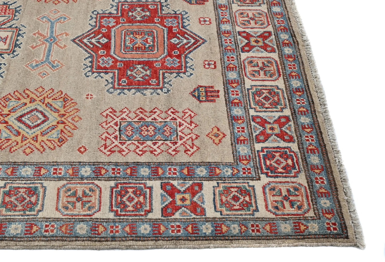 Beige Geometric Modern 4X6 Kazak Pakistan Rug - 9