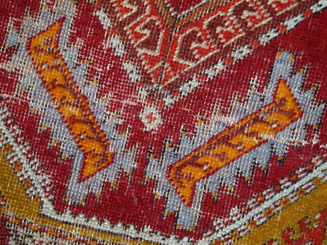 Handmade antique collectible Turkish Yastik rug 1.4' x 2.8' ( 44cm x 86cm ) 1920s - 4