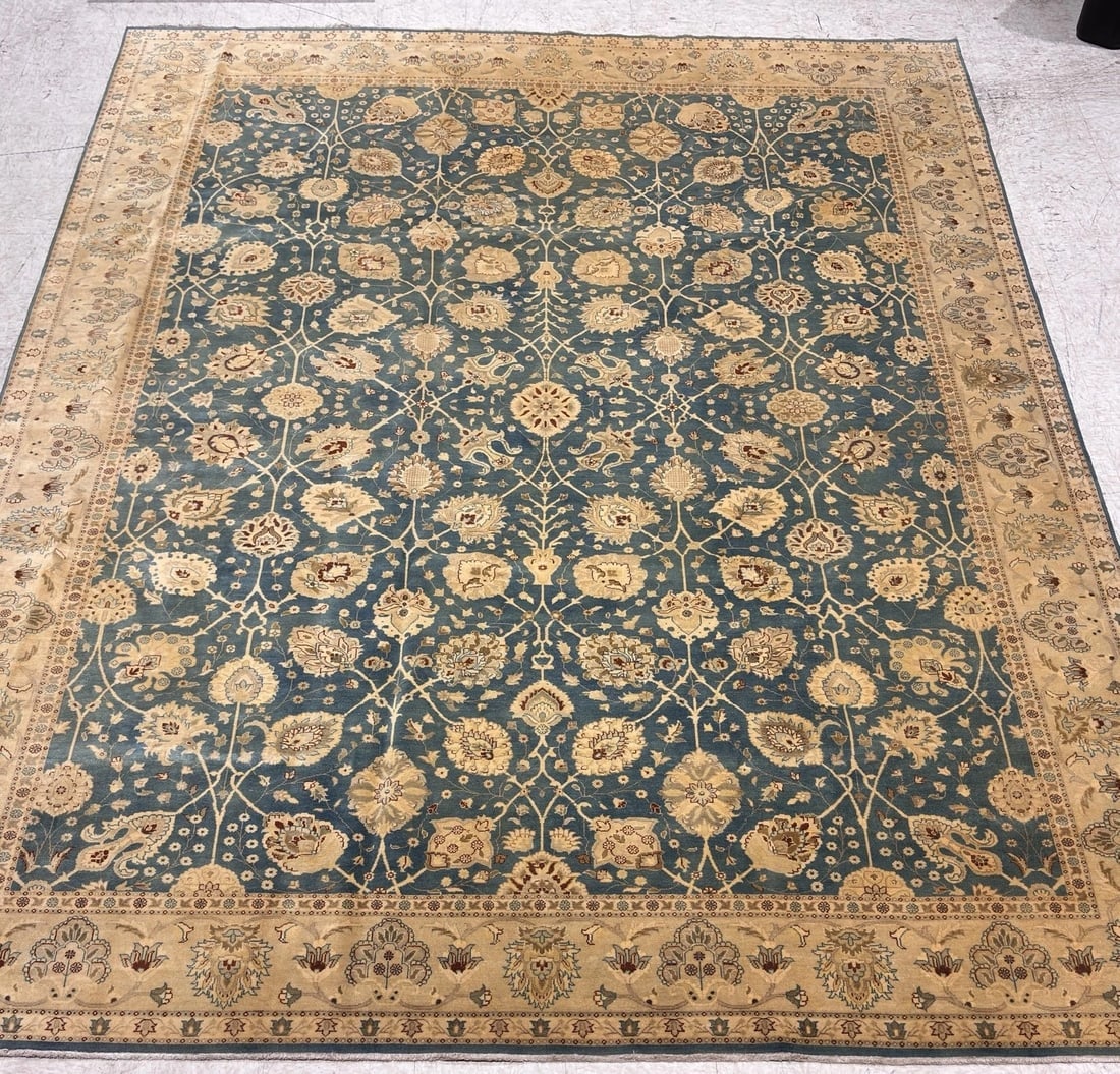 Hand Knotted Indo-Tabriz Blue Oriental Area Rug Wool Carpet 9'11" x 13'5" - 7