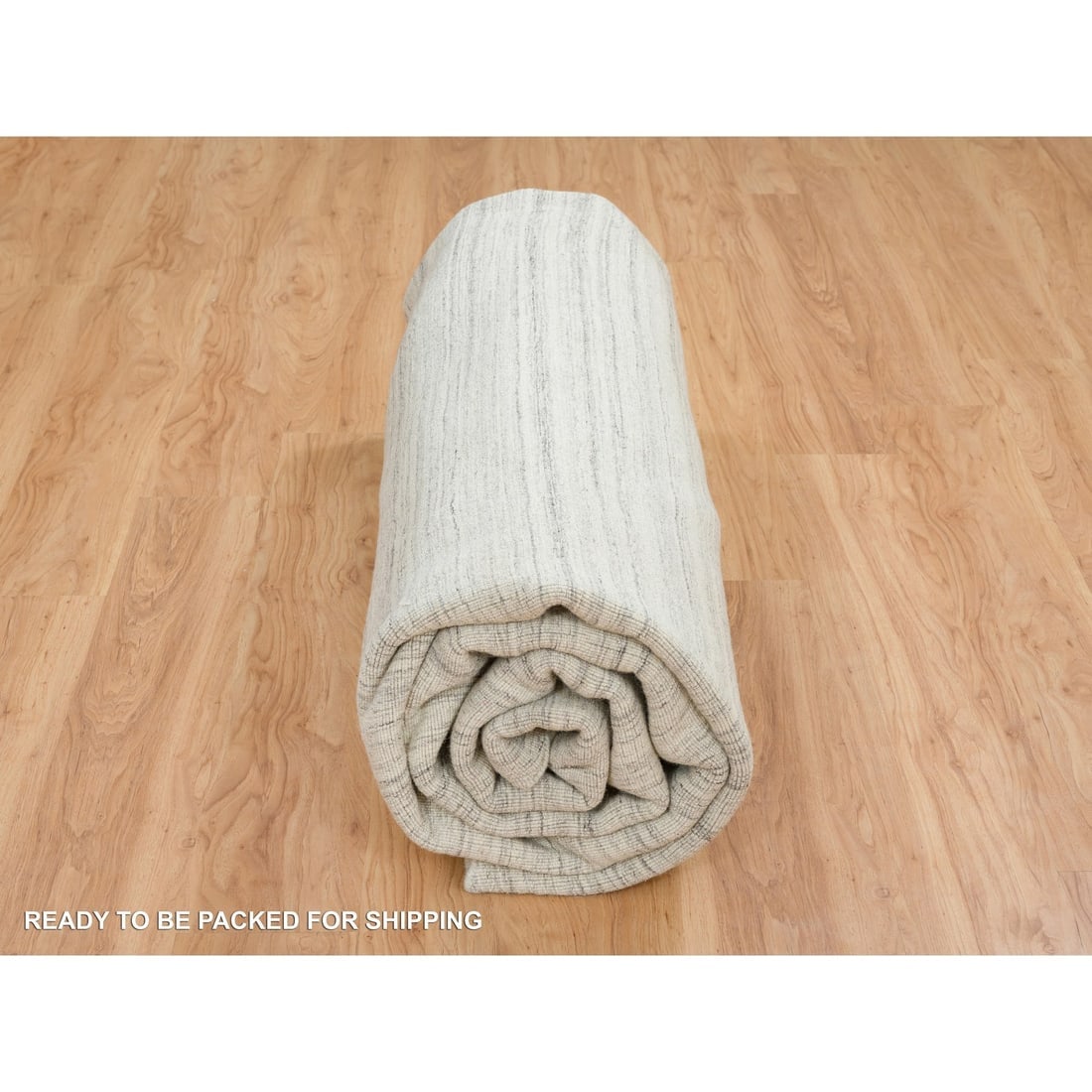 Ivory and Cream, Hand Loomed, Undyed Natural Wool Modern Design Rug - 9