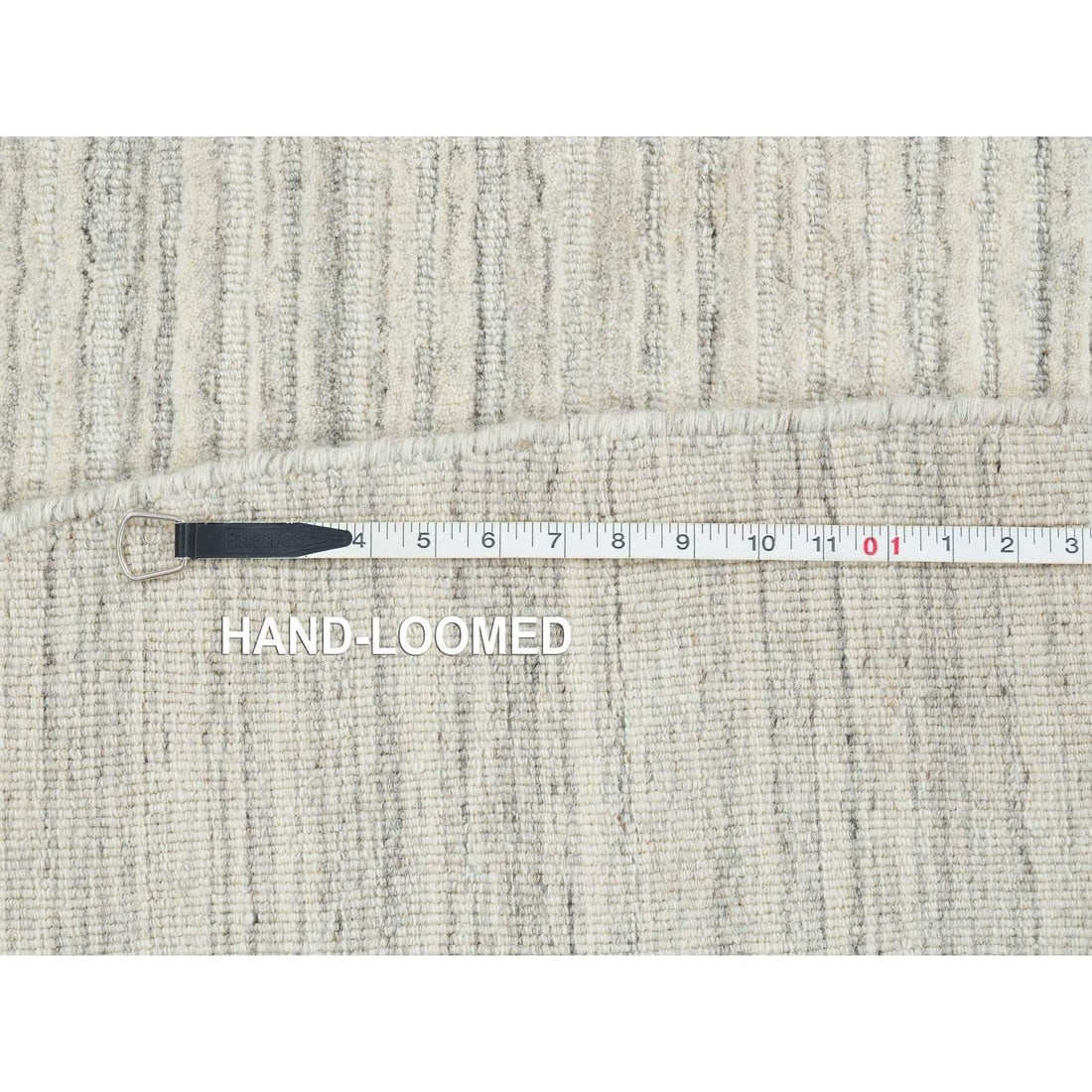 Ivory and Cream, Hand Loomed, Undyed Natural Wool Modern Design Rug - 11