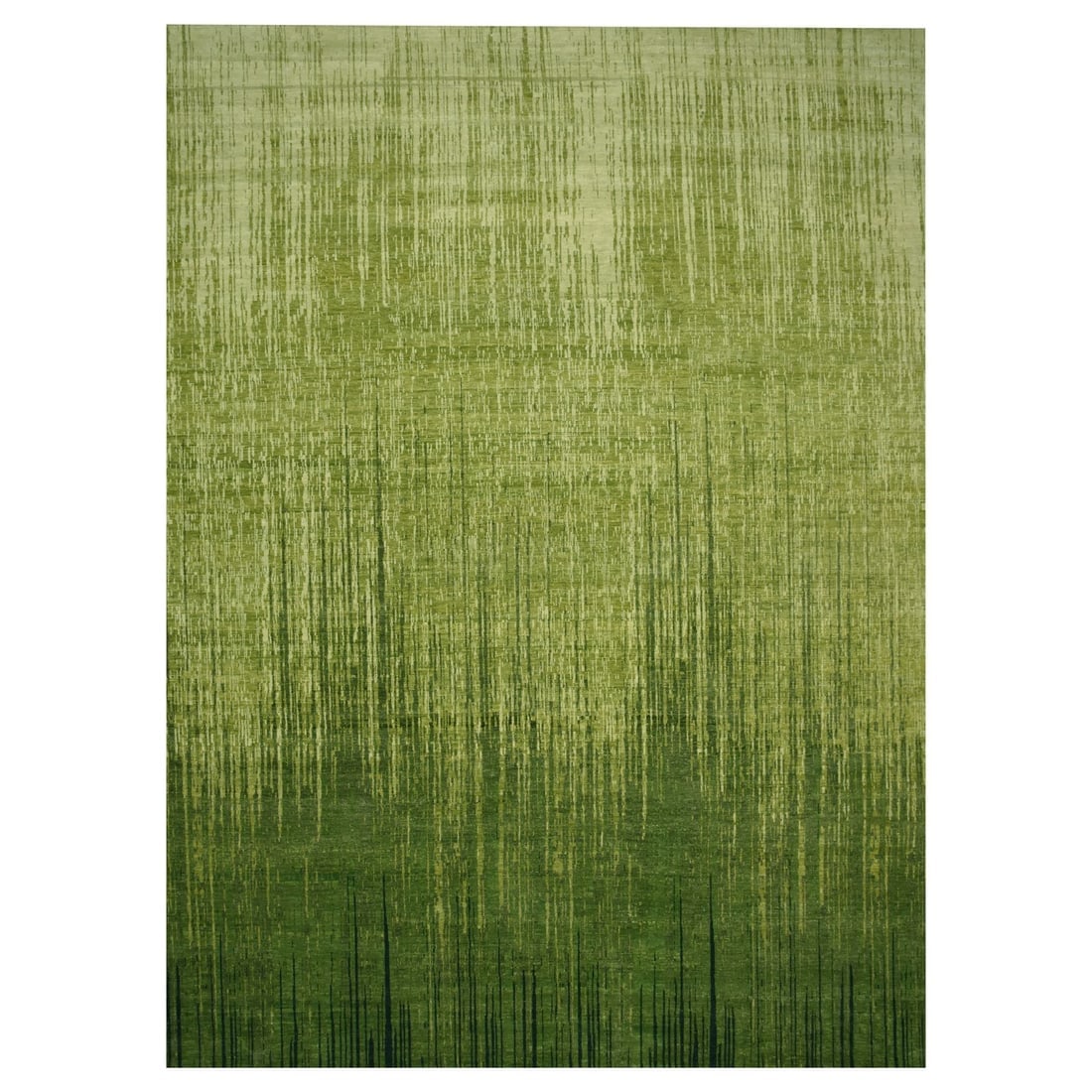 Moss Green Vertical Ombre Design Hand Knotted Pure Wool Oriental Rug: Title: Moss Green Vertical Ombre Design Hand Knotted Pure Wool Oriental RugDescription:This is a truly genuine one-of-a-kind. It has been Knotted for months and months in the centuries-old weaving