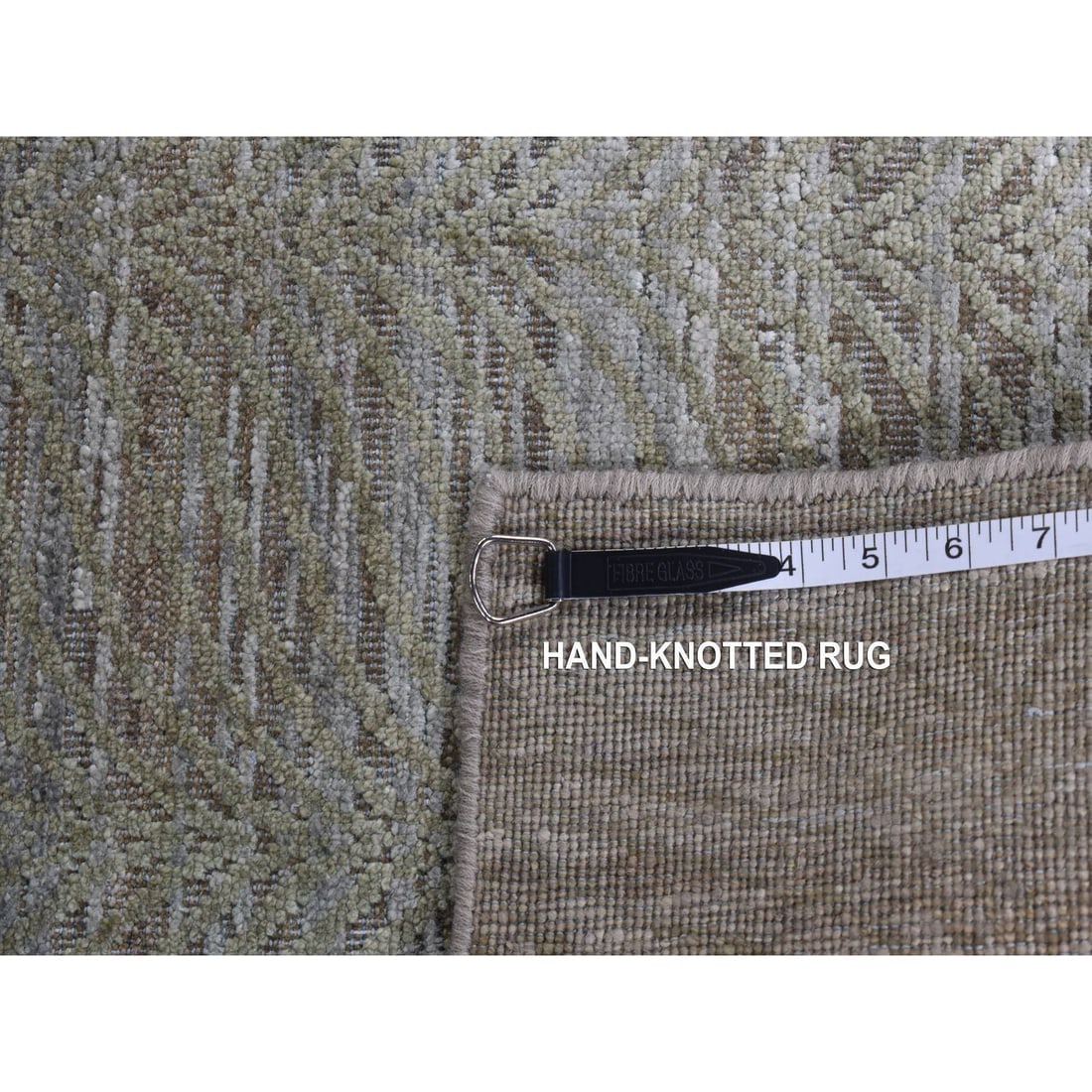 Olive Green, Tone on Tone Leaf Design, Silk with Wool Hand Knotted Rug - 11