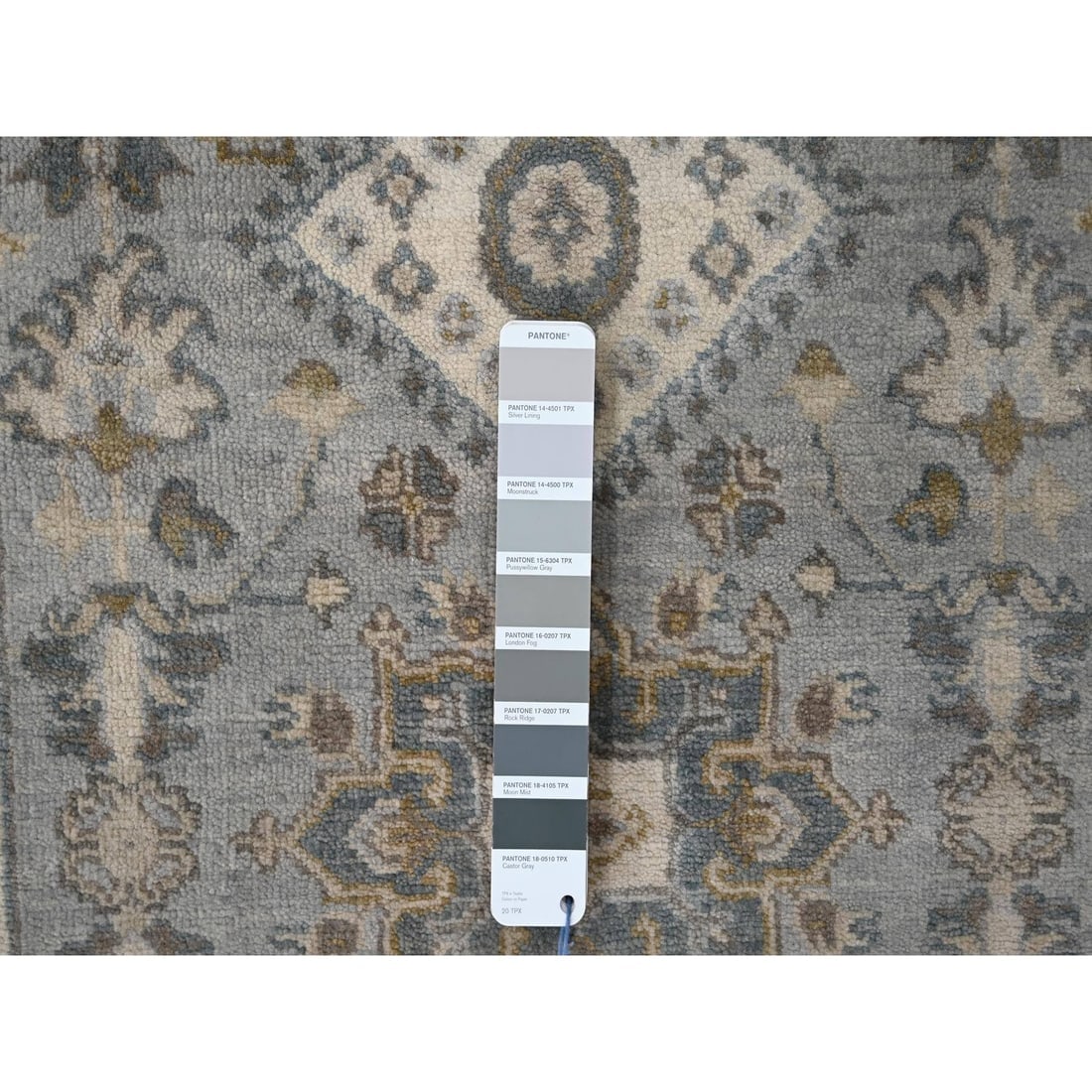Medium Gray, Karajeh Design, 100% Wool, Hand Knotted, Runner Rug - 4