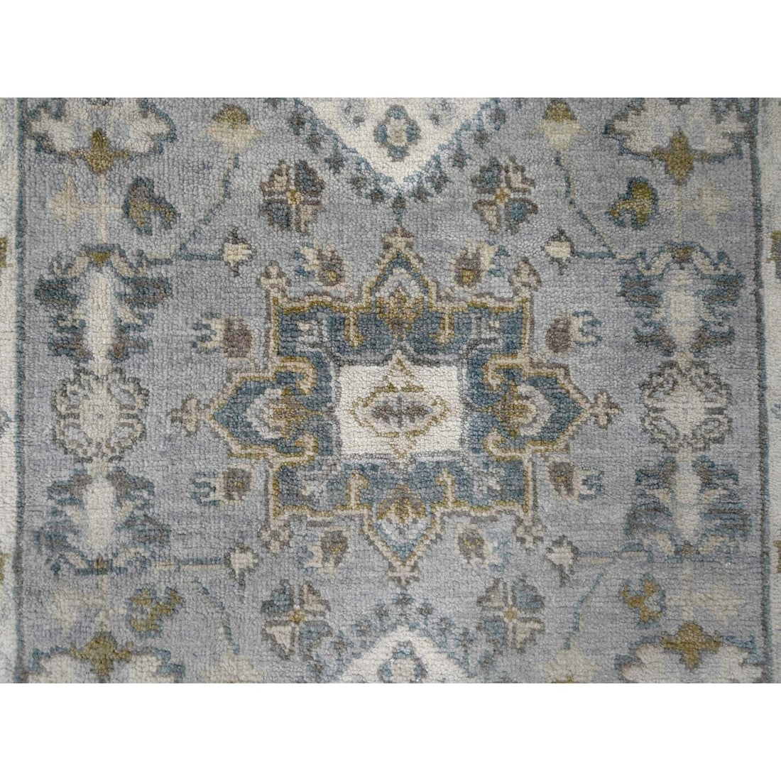 Medium Gray, Karajeh Design, 100% Wool, Hand Knotted, Runner Rug - 5