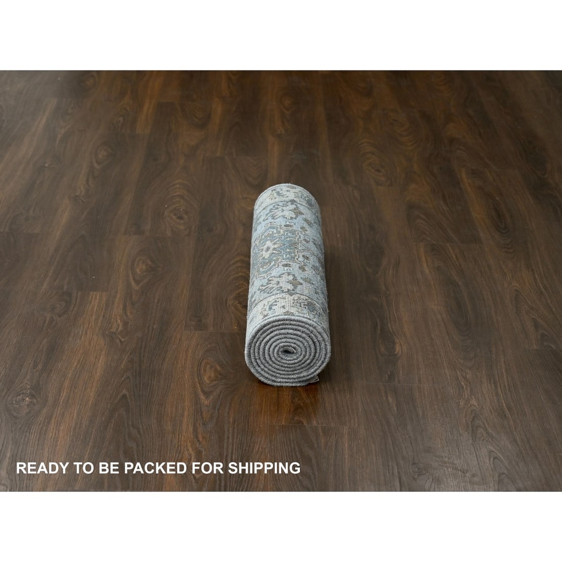 Medium Gray, Karajeh Design, 100% Wool, Hand Knotted, Runner Rug - 6