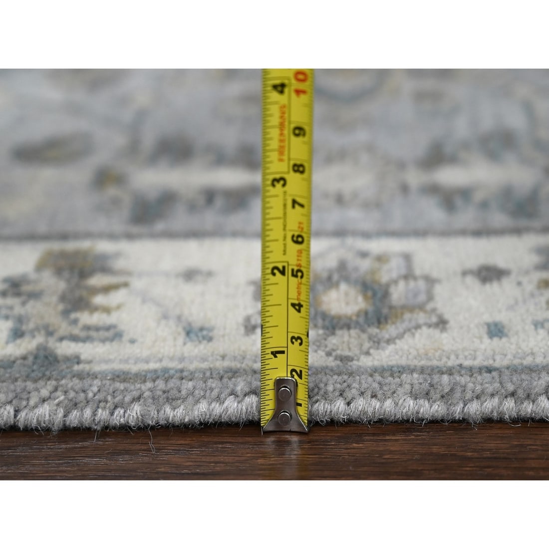 Medium Gray, Karajeh Design, 100% Wool, Hand Knotted, Runner Rug - 7