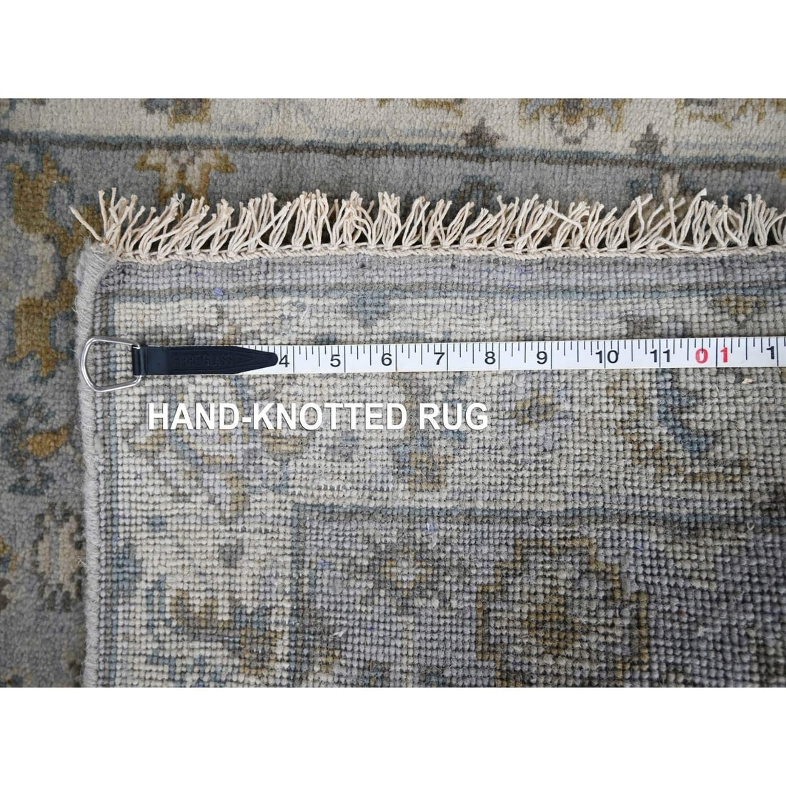 Medium Gray, Karajeh Design, 100% Wool, Hand Knotted, Runner Rug - 8