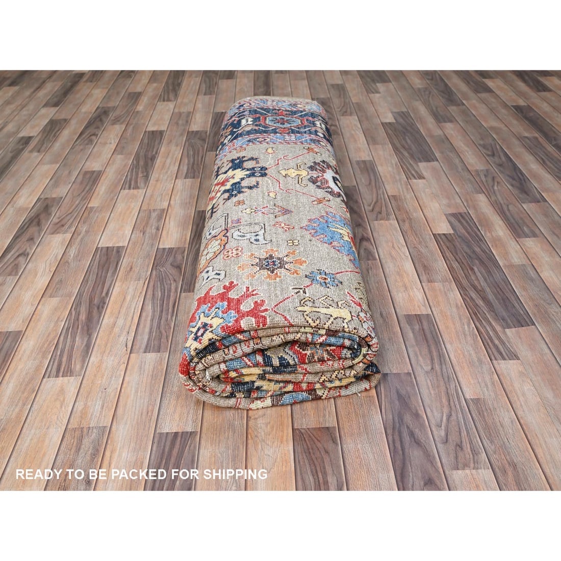 Brown, Natural Wool, Hand Knotted, Serapi Heriz Design, Oriental Rug - 9