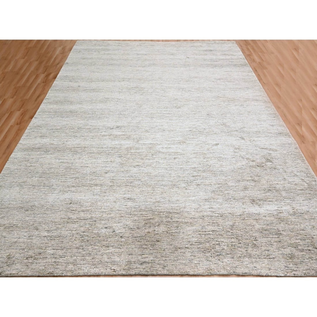 Warm Taupe Plain Solid Design Soft Pile Hand Knotted Sari Silk Rug - 2