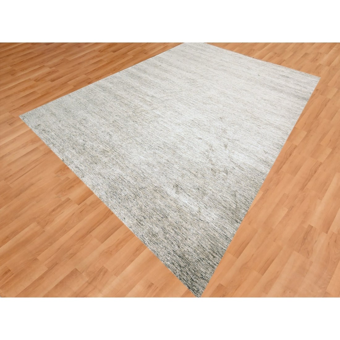 Warm Taupe Plain Solid Design Soft Pile Hand Knotted Sari Silk Rug - 3