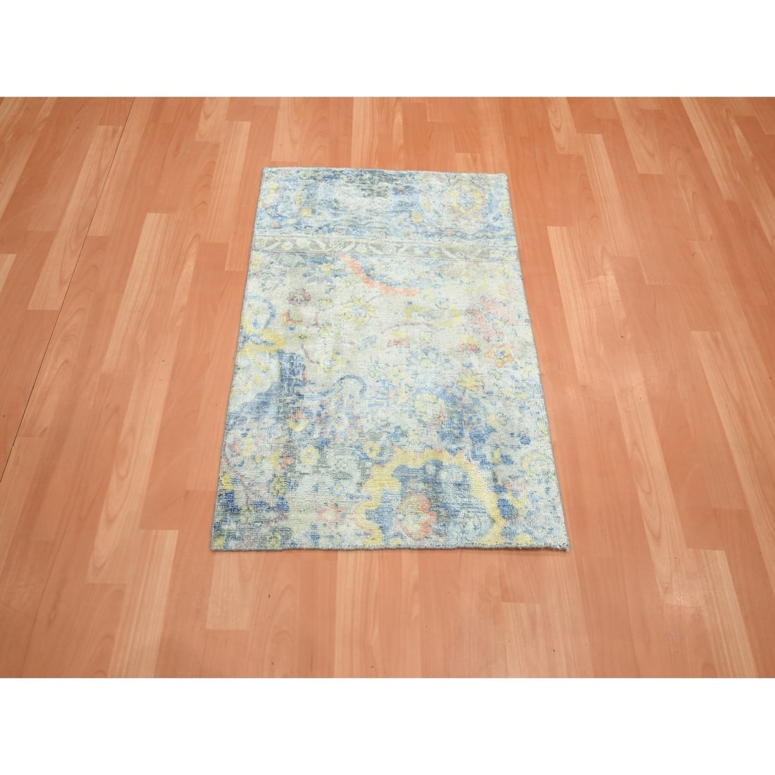 Gray Colorful Oushak Design Wool & Silk Hand Knotted Mat Oriental Rug - 2
