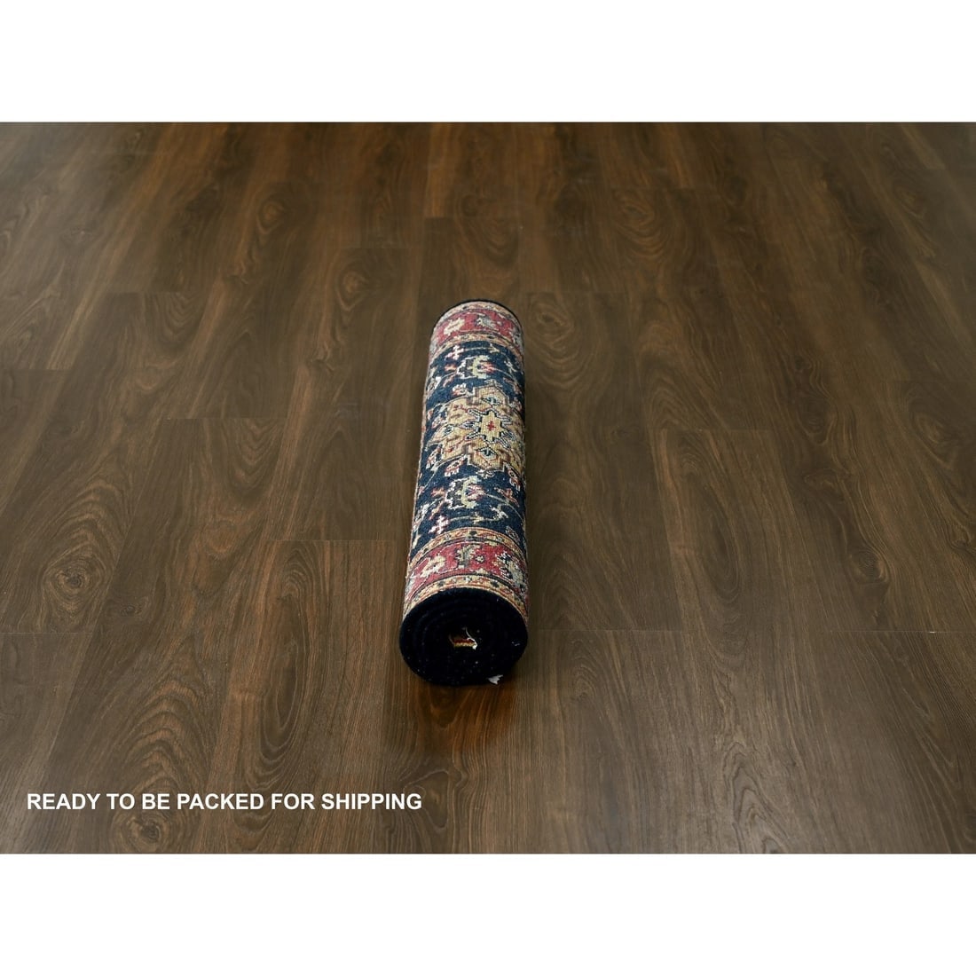 Denim Black, Karajeh Design, Pure Wool Hand Knotted Oriental Rug - 6