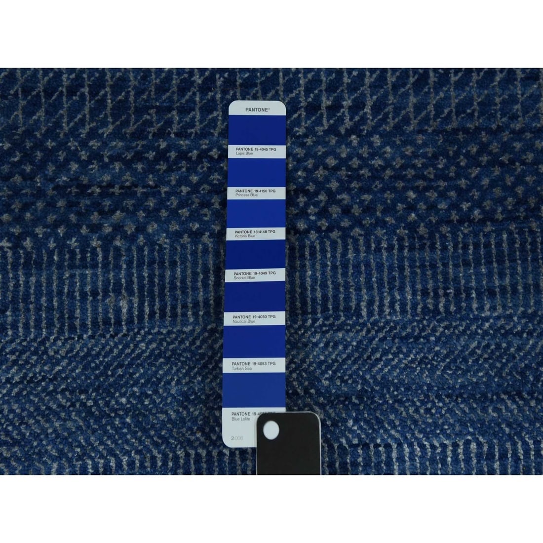 Dark Sapphire, Hand Knotted Grass Design, Wool and Silk Oversized Rug - 7