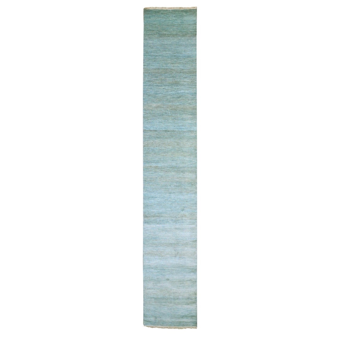 Ocean Blue Hand Knotted Dyed Wool and Silk Grass Design XL Runner Rug: Title: Ocean Blue Hand Knotted Dyed Wool and Silk Grass Design XL Runner Rug Description:This is a truly genuine one-of-a-kind. It has been Knotted for months and months in the centuries-old weaving c