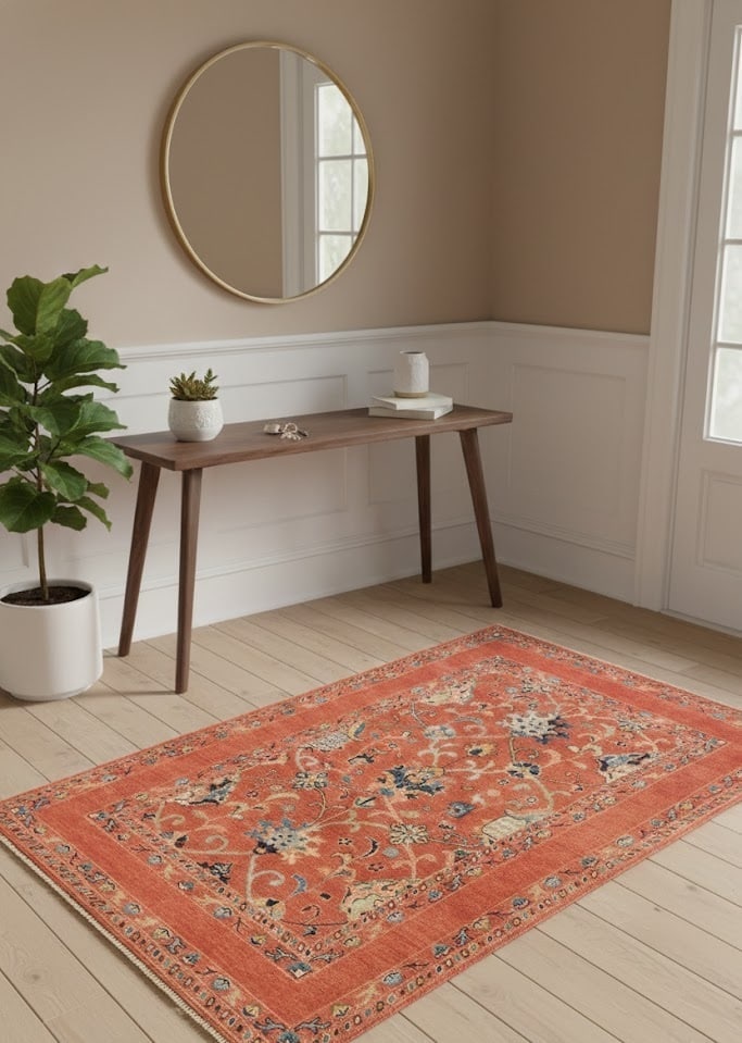 Orange Floral Modern 4X6 Kazak Osuhak Pakistan Rug - 2