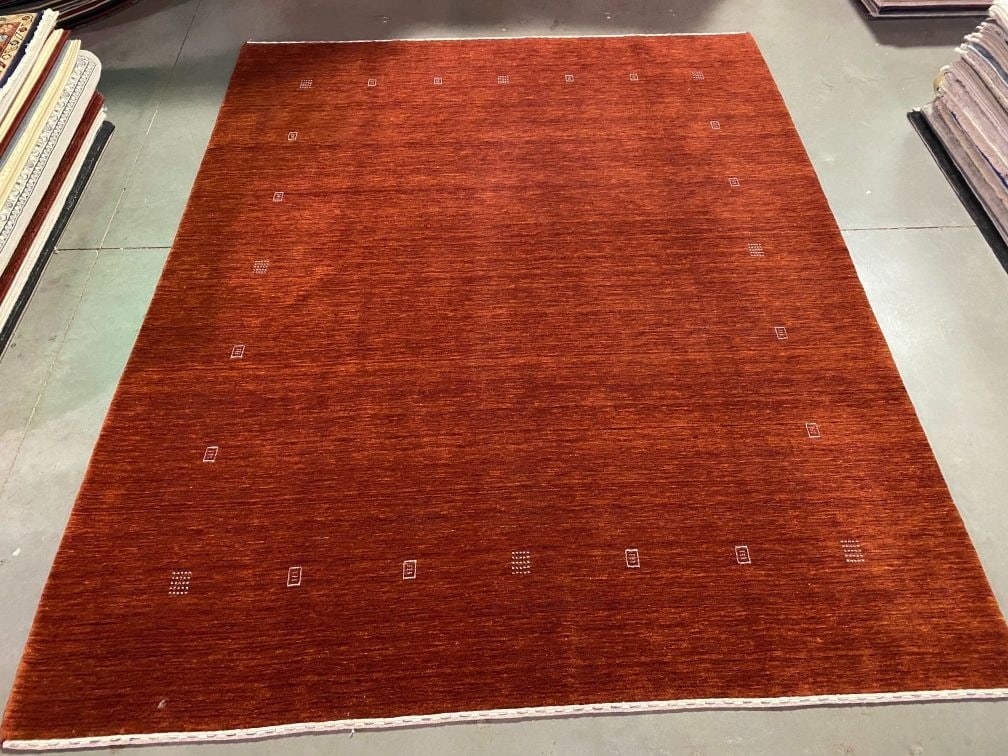 MAGNIFICENT GABBEH RUG 5x8: Title:MAGNIFICENT GABBEH RUG 5x8 Description:Decorative Fine weave Gabbeh rug, 100% natural Veggie Dyes Wool pile , in textured red color , Hand Knotted in India, 5x8 Reserve: $450.00 Shipping: Domes