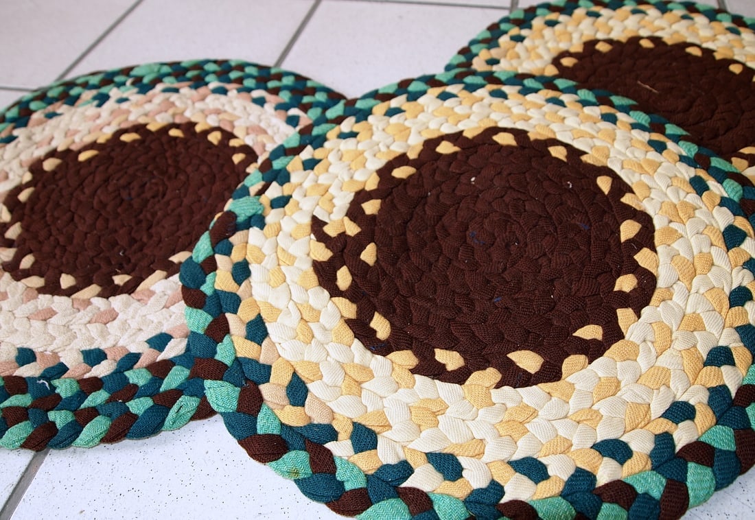 Handmade antique American Braided sit covers rugs 1.2' (38cm) 1940s - 4