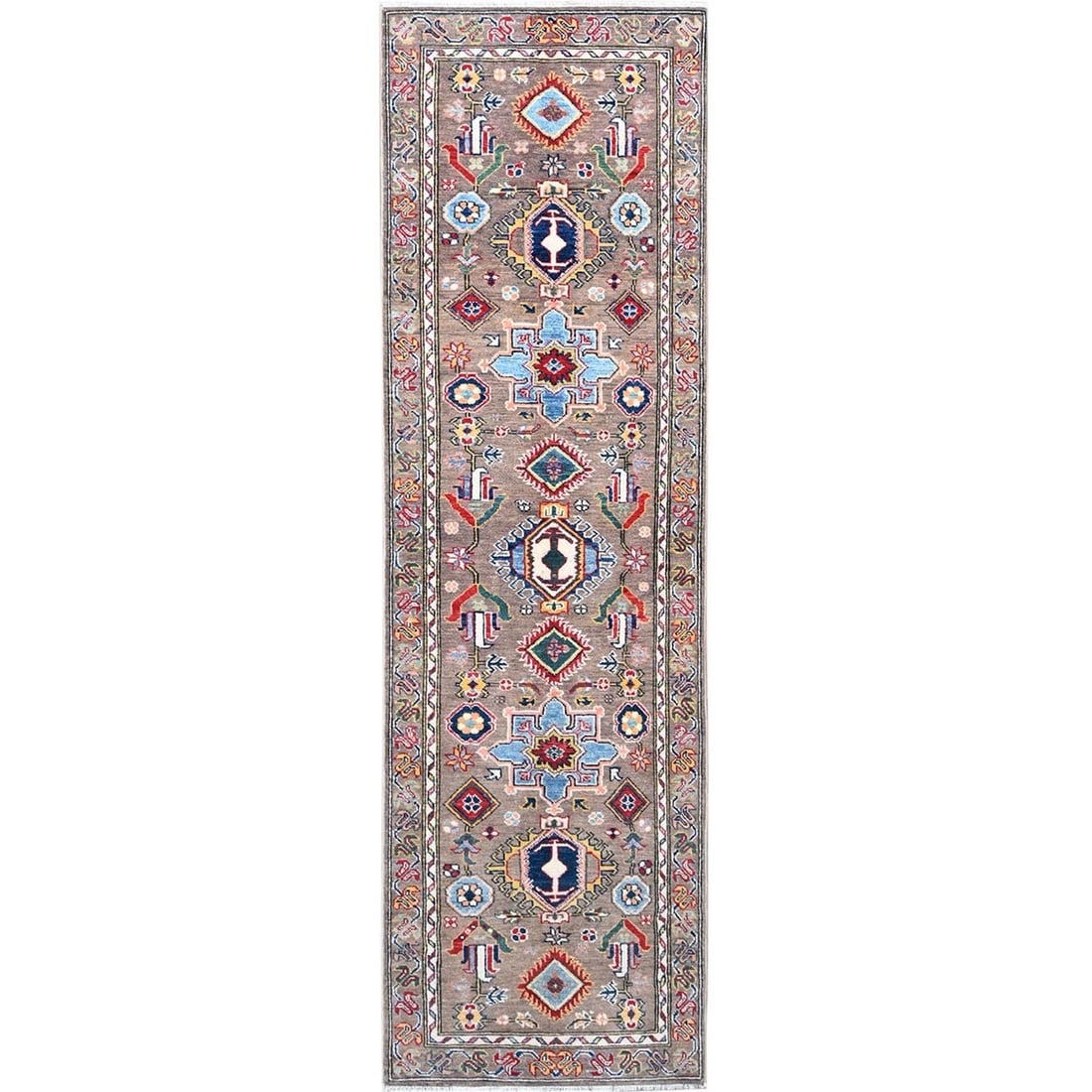 Gray Hand Knotted Natural Wool Hand Knotted Oriental Runner Rug: Title: Gray Hand Knotted Natural Wool Hand Knotted Oriental Runner Rug Description:This is a truly genuine one-of-a-kind. It has been Knotted for months and months in the centuries-old weaving craftsm