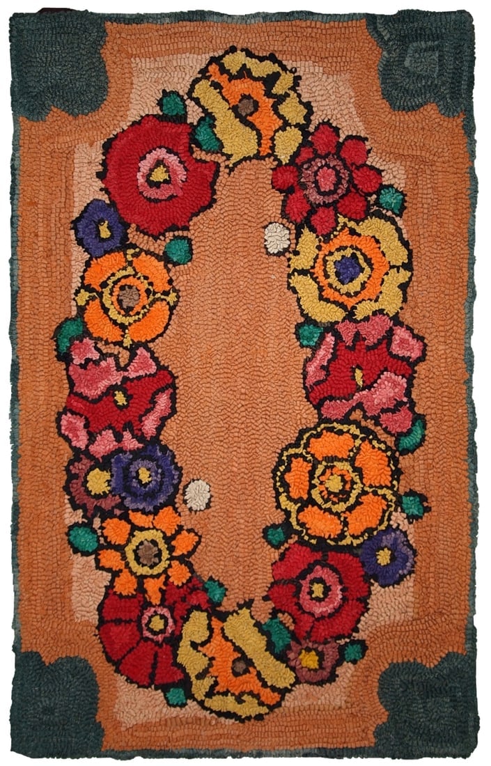 Handmade vintage American hooked rug 2' x 3' ( 61cm x 91cm ) 1940: Title:Handmade vintage American hooked rug 2' x 3' ( 61cm x 91cm ) 1940Origin:USADimension:2' x 3' ( 61cm x 91cm )Materials:woolYear:1940sDescription:Vintage American hooked rug in bright orange