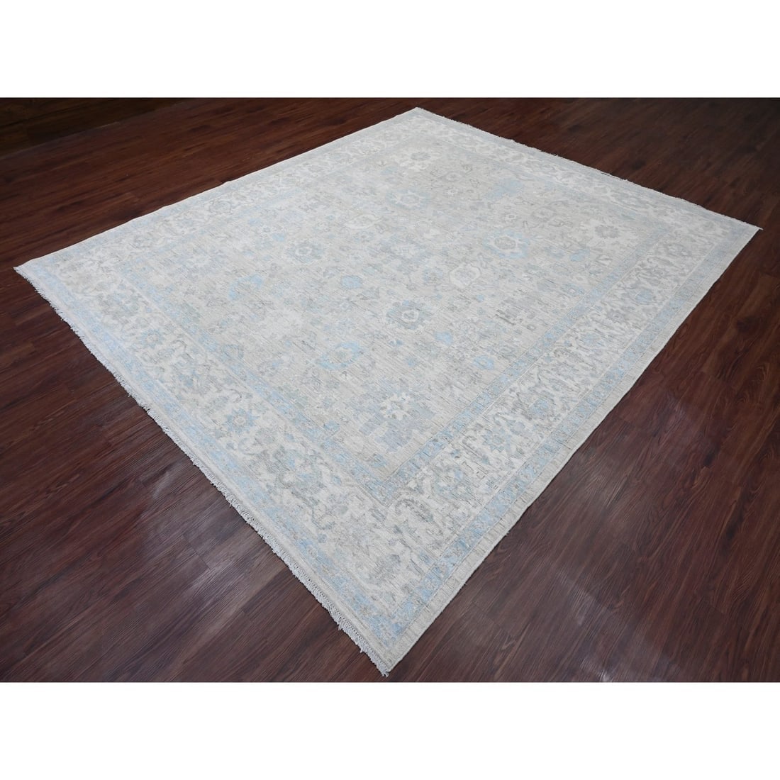 Gray Peshawar Heriz All Over Design Hand Knotted All Wool Oriental Rug - 3