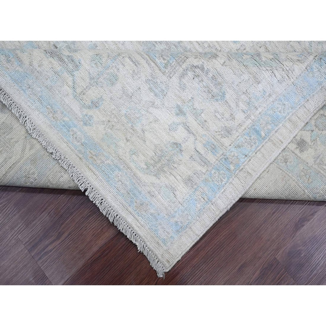 Gray Peshawar Heriz All Over Design Hand Knotted All Wool Oriental Rug - 6