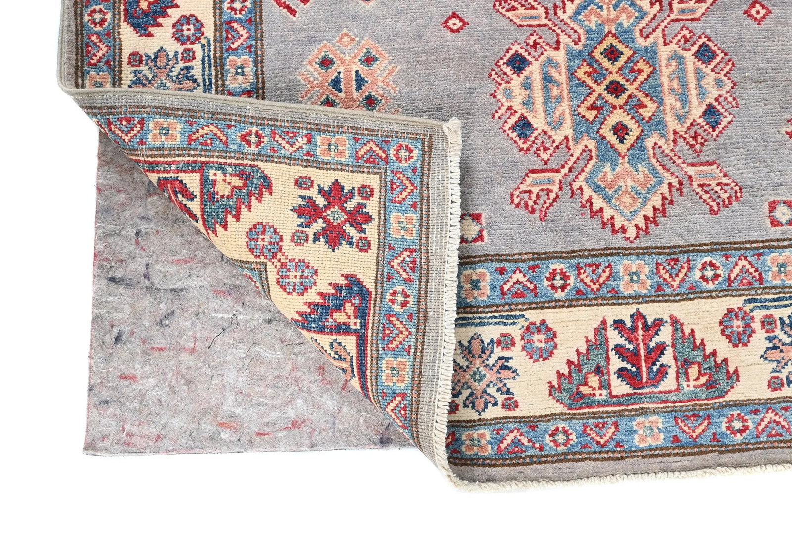 Light Gray Geometric Modern 4X6 Kazak Pakistan Rug - 7