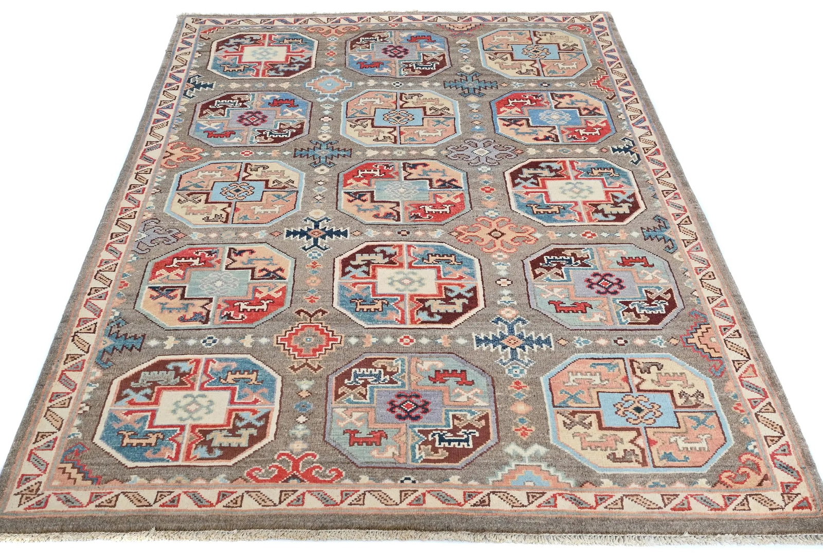 Brown Geometric Modern 4X6 Kazak Oushak Pakistan Rug - 10