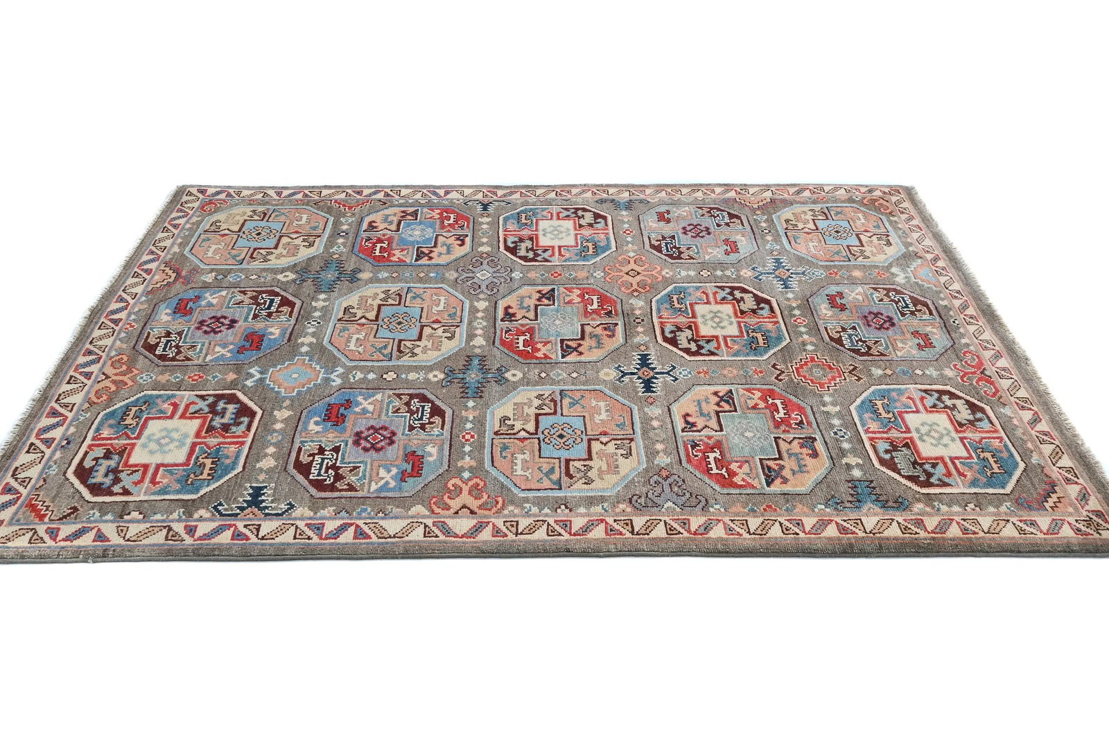Brown Geometric Modern 4X6 Kazak Oushak Pakistan Rug - 5