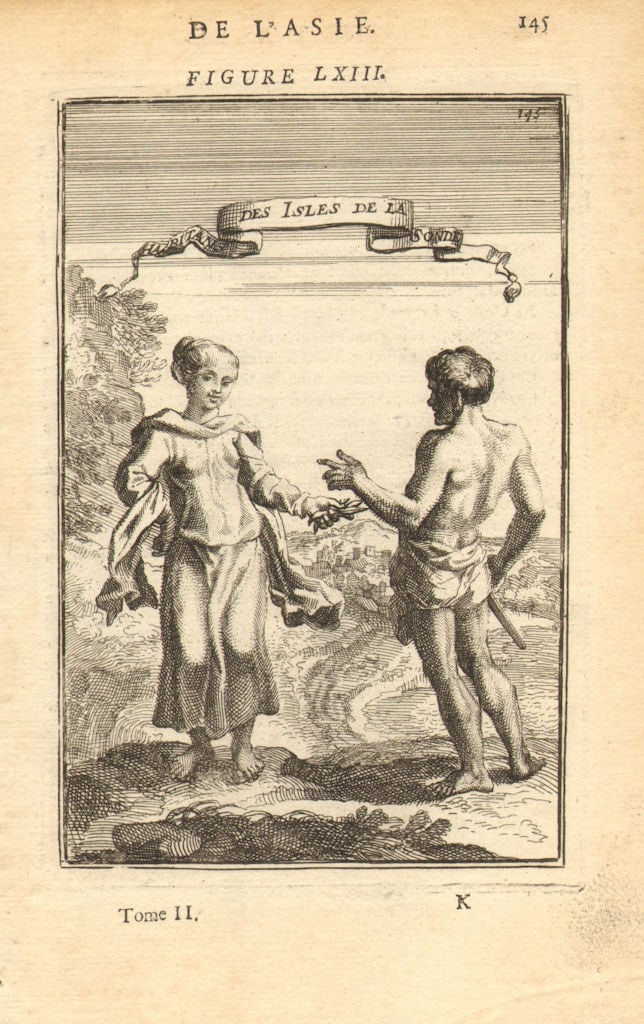 EAST INDIES. 'Habitans des Isles de la Sonde' (Sunda) Indonesia. MALLET 1683: Title: EAST INDIES. 'Habitans des Isles de la Sonde' (Sunda) Indonesia. MALLET 1683 Description: Habitans des Isles de la Sonde' (De L'Asie). Inhabitants of the Sunda Islands, East Indies (Indonesia)