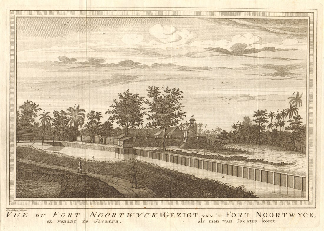 Vue du Fort Noortwyck' #2. Pasar Baru, Batavia/Jakarta. Razed 1808. SCHLEY 1763: Title: Vue du Fort Noortwyck' #2. Pasar Baru, Batavia/Jakarta. Razed 1808. SCHLEY 1763 Description: Vue du Fort Noortwyck en venant de Jacatra [View of Fort Noortwyck approaching from Jakarta]. Fort N