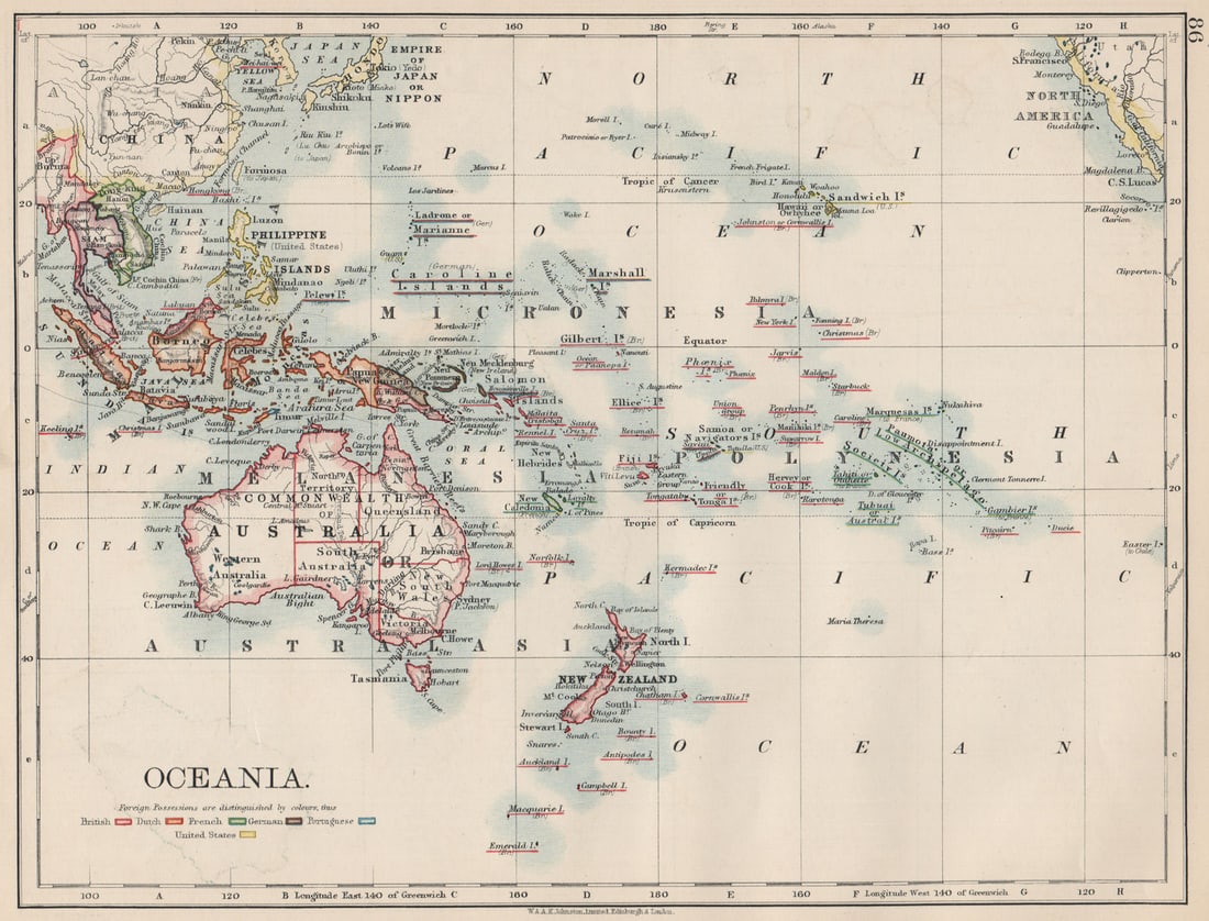 COLONIAL OCEANIA PACIFIC.British Dutch Spanish French German Port. 1903 map (1 of 1)