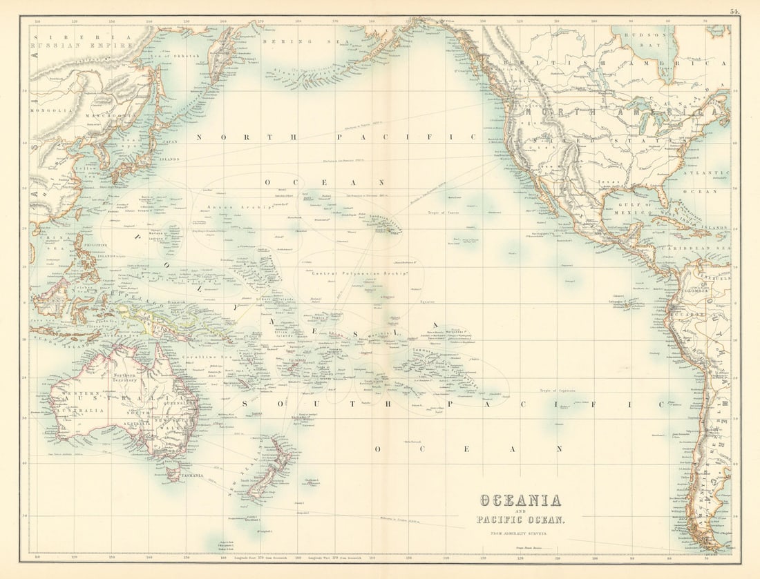Oceania & Pacific Ocean. Australasia Polynesia Australia. BARTHOLOMEW 1898 map: Title: Oceania & Pacific Ocean. Australasia Polynesia Australia. BARTHOLOMEW 1898 map Description: Oceania and Pacific Ocean' by Bartholomew, John. Published 1898. Antique atlas map. Size 44 x 58 cm |