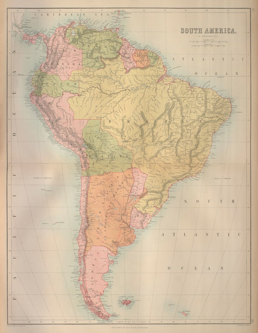 South America. Bolivia w/ Litoral pre War of the Pacific. BARTHOLOMEW 1870 map (1 of 1)