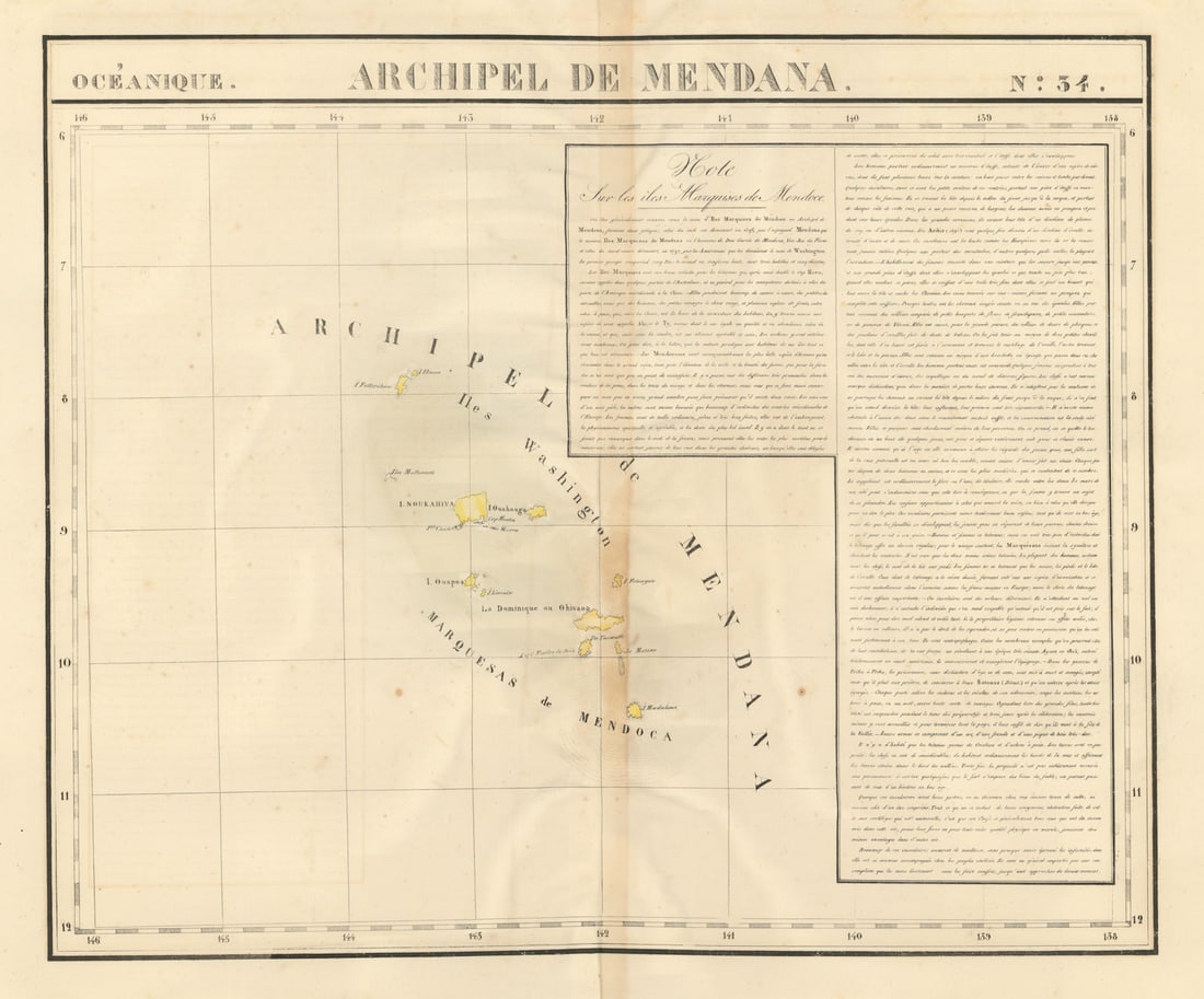 Océanique. Archipel de Mendana #34. Marquesas Polynesia. VANDERMAELEN 1827 map: Title: Océanique. Archipel de Mendana #34. Marquesas Polynesia. VANDERMAELEN 1827 map Description: Océanique - Archipel de Mendana [Note sur les îles Marquises de Mendoce] - No. 34. The
