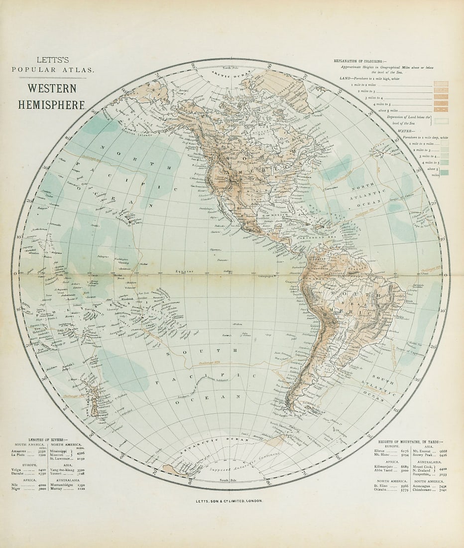 WESTERN HEMISPHERE. The Americas; Pacific Ocean; New Zealand. LETTS 1883 map (1 of 1)