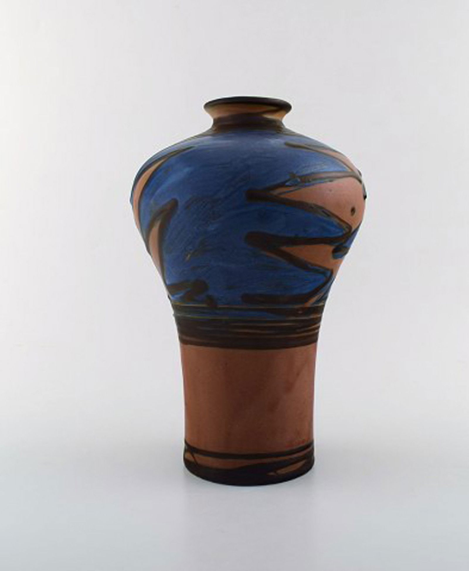 Kähler, HAK, glazed stoneware vase in modern design. 1930 / 40's. Cow horn technique. Blue - 2