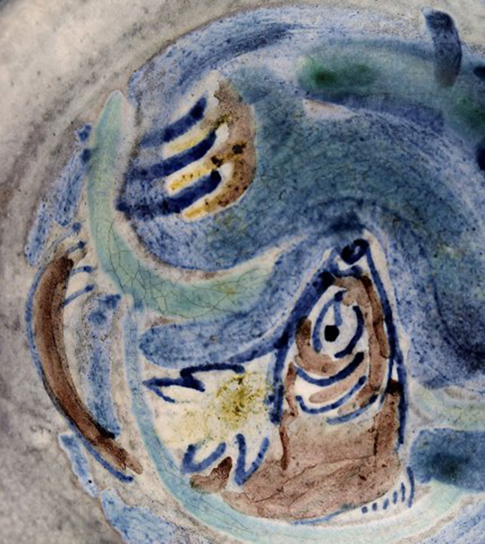 Julie Bloch Kyhn for Kähler, Denmark. Hand painted unique bowl in glazed ceramics with fish - 3