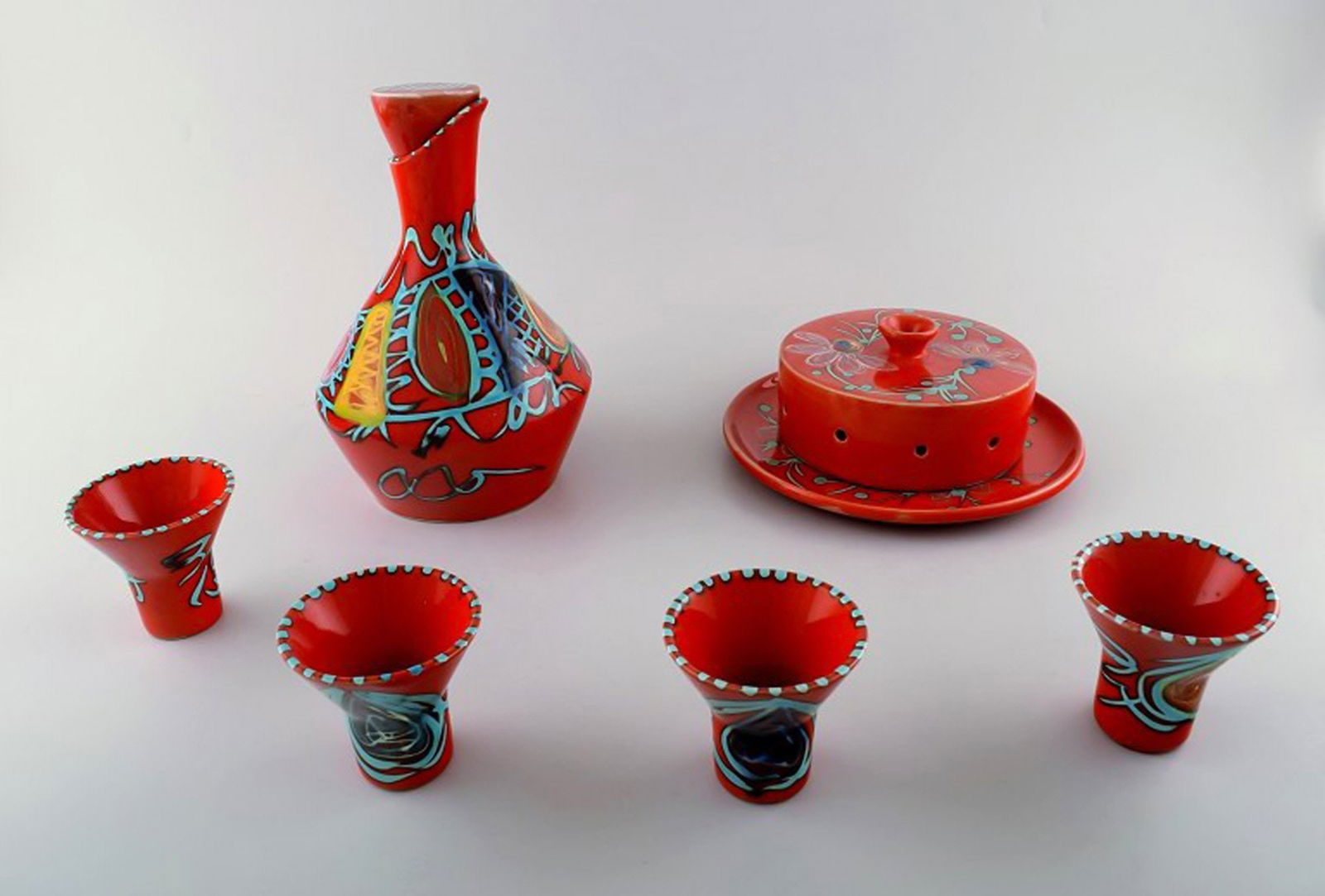 Vallauris, France. Vodka / Lemonade / Sangria-set for four. Hand painted, unique. (1 of 8)