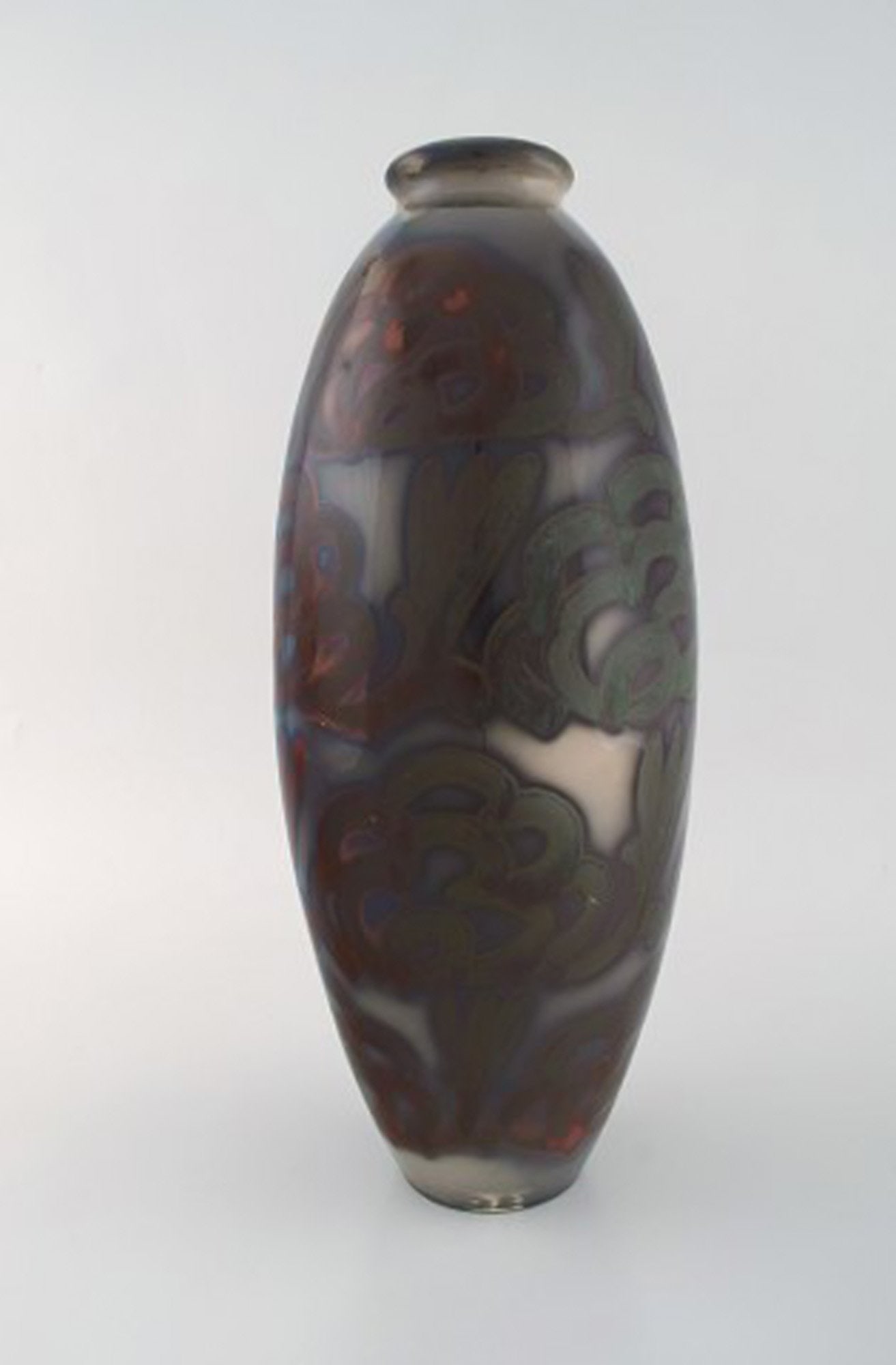 Large Höganäs art nouveau vase in glazed ceramics. Beautiful lustre glaze. 1920 / 30's. - 2