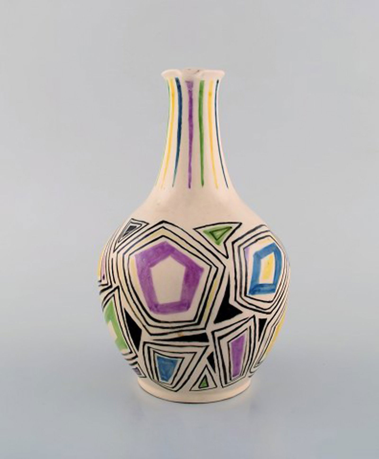European studio ceramist. Unique jug with handle in glazed ceramic. Dated 1957. - 2