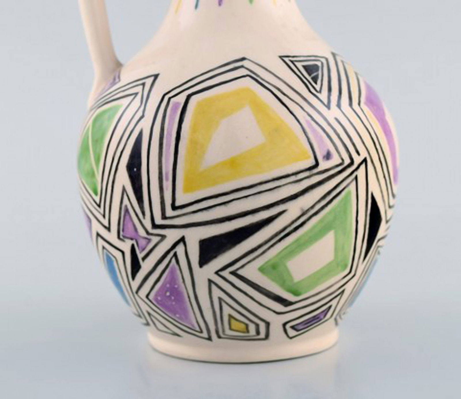 European studio ceramist. Unique jug with handle in glazed ceramic. Dated 1957. - 4