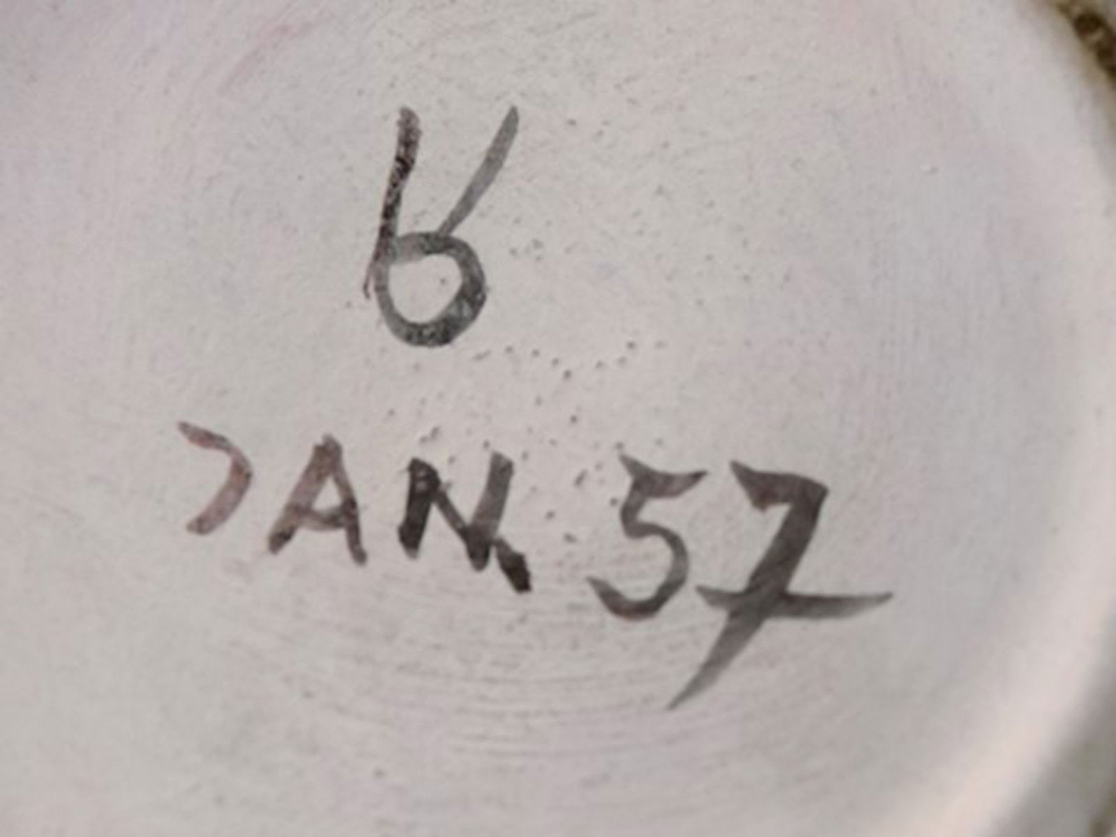 European studio ceramist. Unique jug with handle in glazed ceramic. Dated 1957. - 5