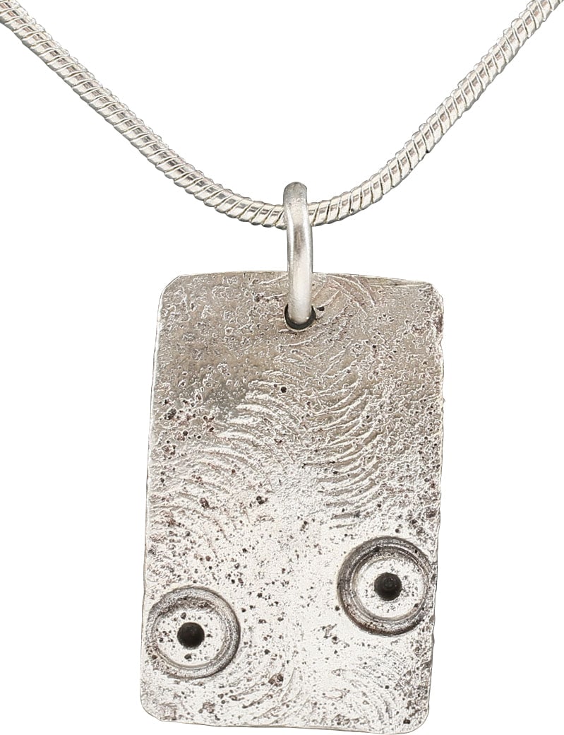 RARE VIKING WARRIOR'S BRACELET PENDANT NECKLACE, 10th-11th CENTURY AD: Vikings were highly skilled metallurgists, and as a result, breaking metal had supernatural significance for them. Breaking ringjarn (iron rings) as shown on the Larbro Stone, was thought to destroy