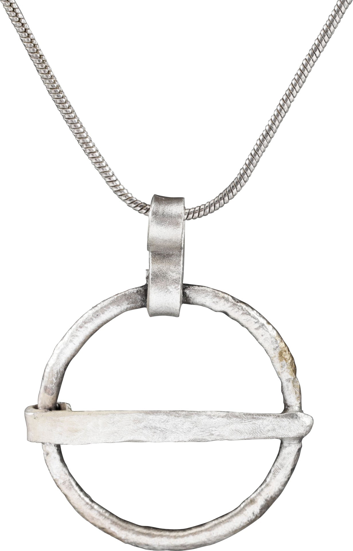 VIKING PROTECTIVE BROOCH, 850-1050 AD: Broad, rounded face band, 3.6mm width. Vikings exchanged rings on the pommel of the groom’s sword. Surface textured from burial. Professionally refurbished with the pure silver surface restore.