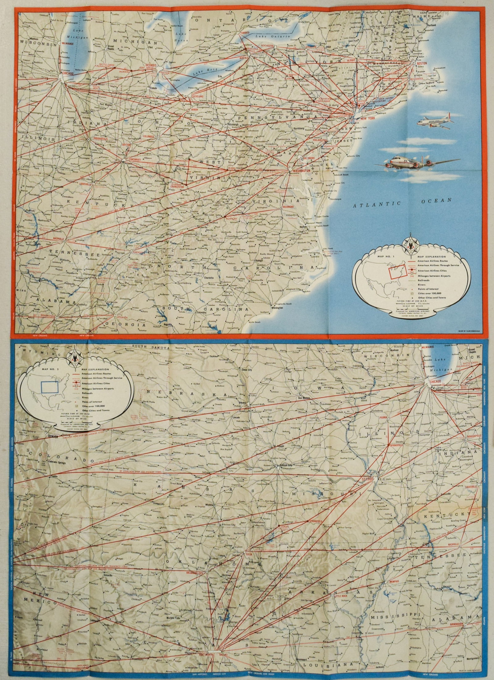 1950s American Airlines Route Map -- American Airlines System Map - 2