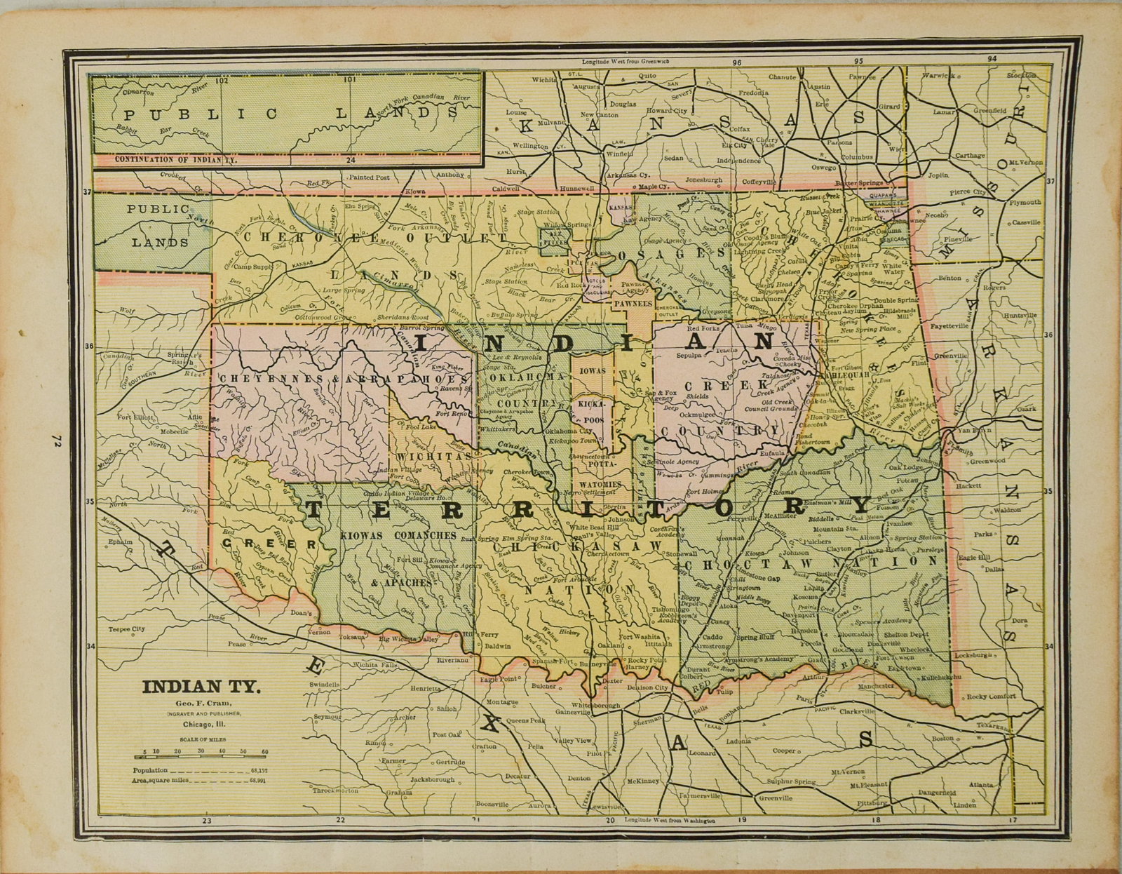 1887 Cram Map of Texas [verso] Indian Territory [verso] Arkansas -- Texas [verso] Indian Ty. [verso] - 2